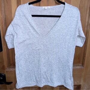 Minnie Rose 100% Cotton Deep V-Neck Sweater Tee Light Gray XS/S